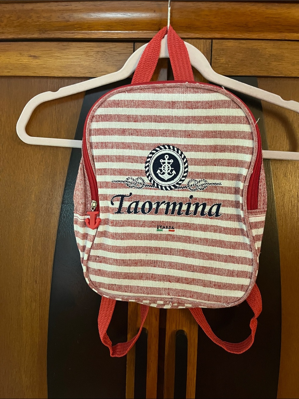 #36 - Kids Red Striped Embroidered Backpack from Taormina, Sicily